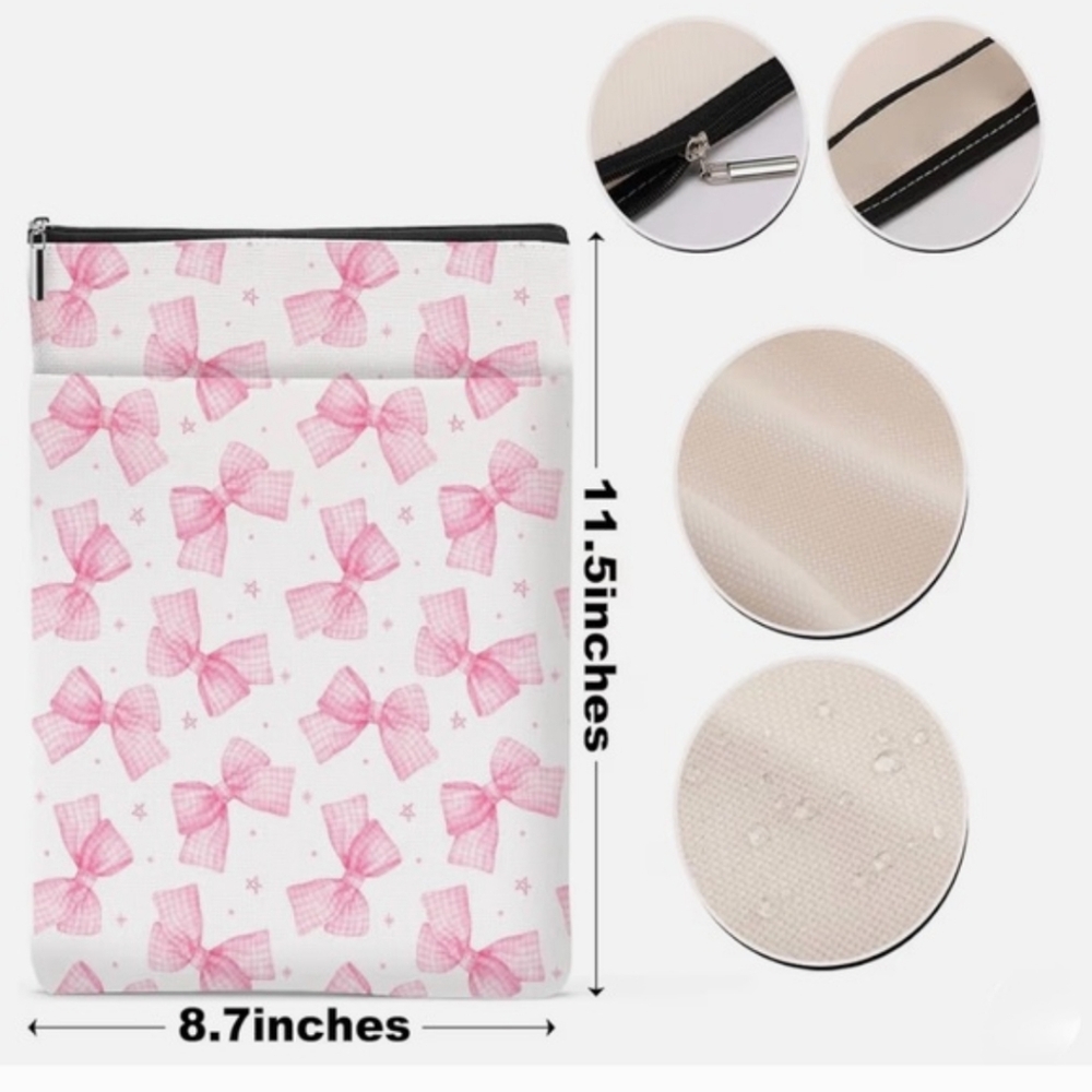 Book Storage Sleeve Bow Coquette Theme Book Lover Pink - Picture 3 of 5